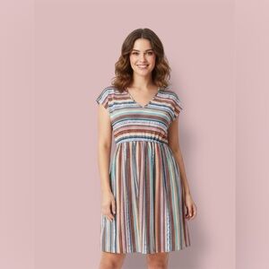 Striped Multicolor V-Neck Dress